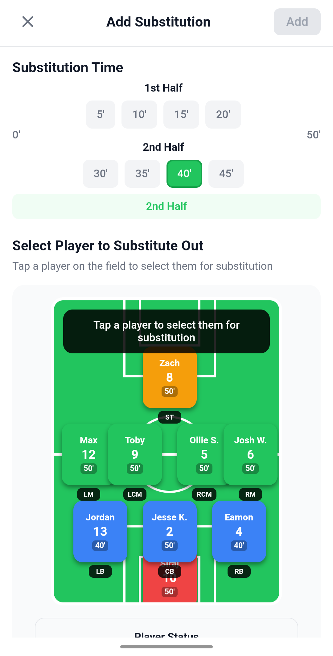 PitchTime formation management interface