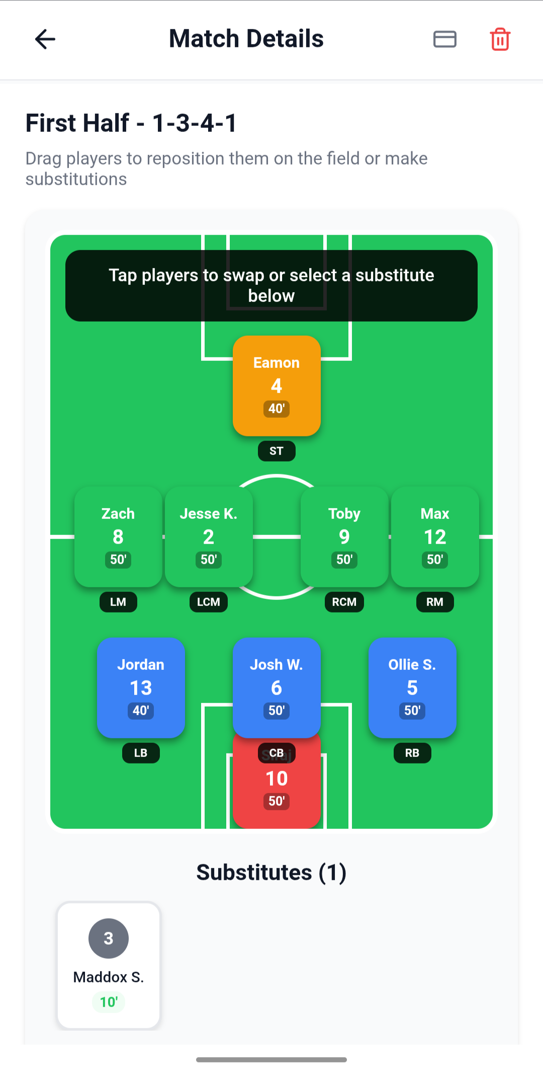 PitchTime lineup generation interface